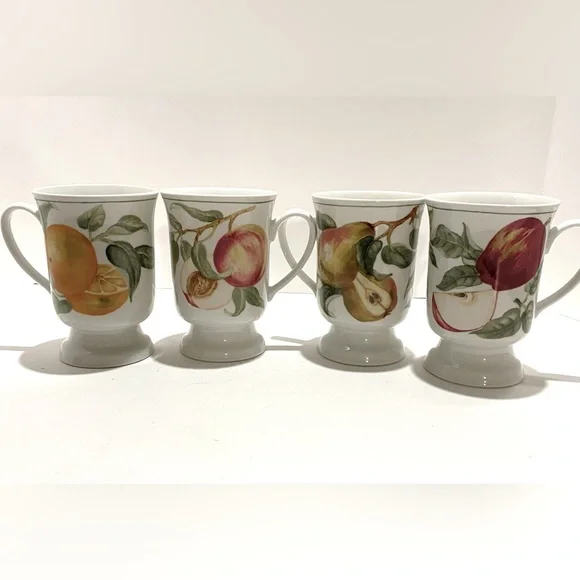 American Atelier | Dining | Set Of 4 American Atelier Mugs Blossome Breeze  Fruit Orange Pear Apple Peach | Poshmark